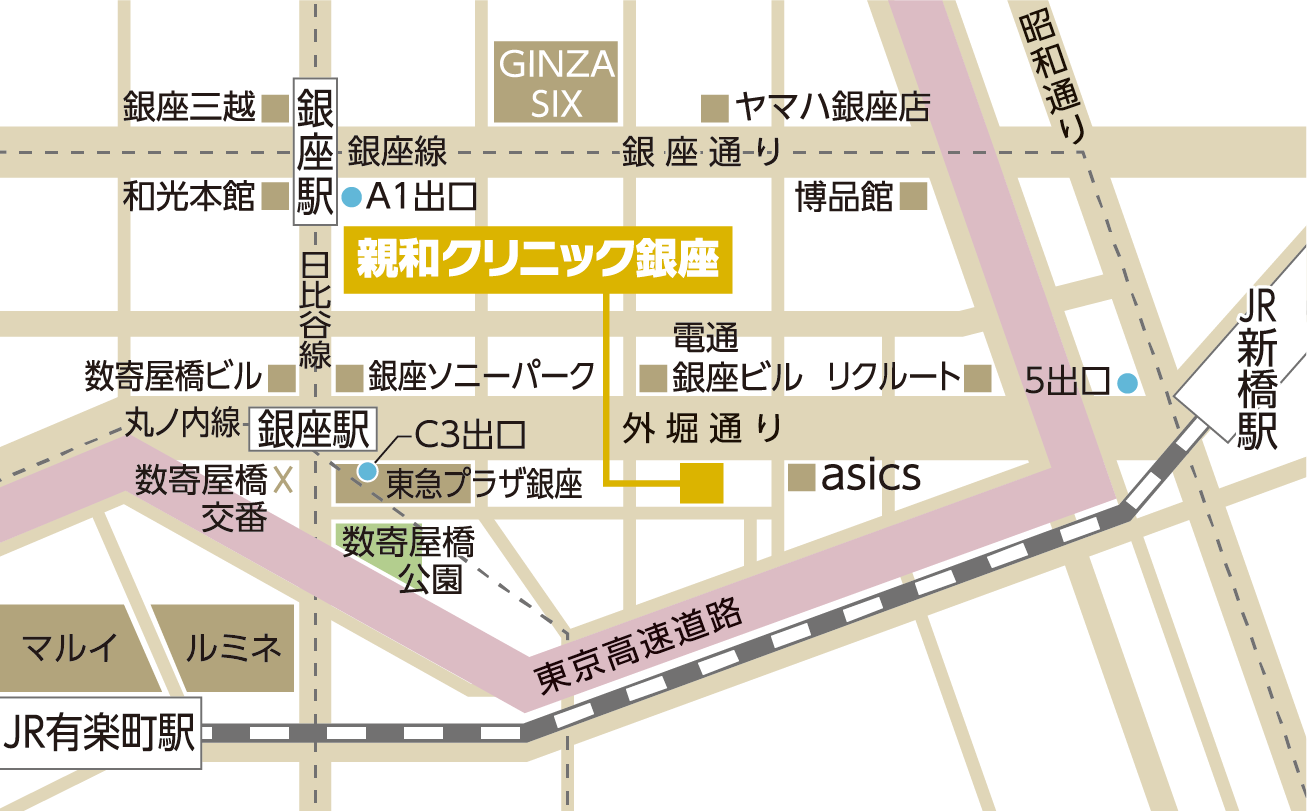 銀座院までの地図